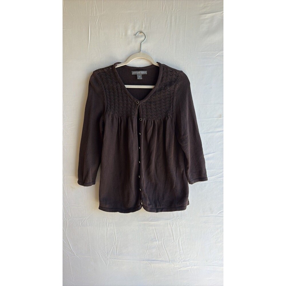 Josephine Chaus Brown Crochet Detail Knit Cardigan